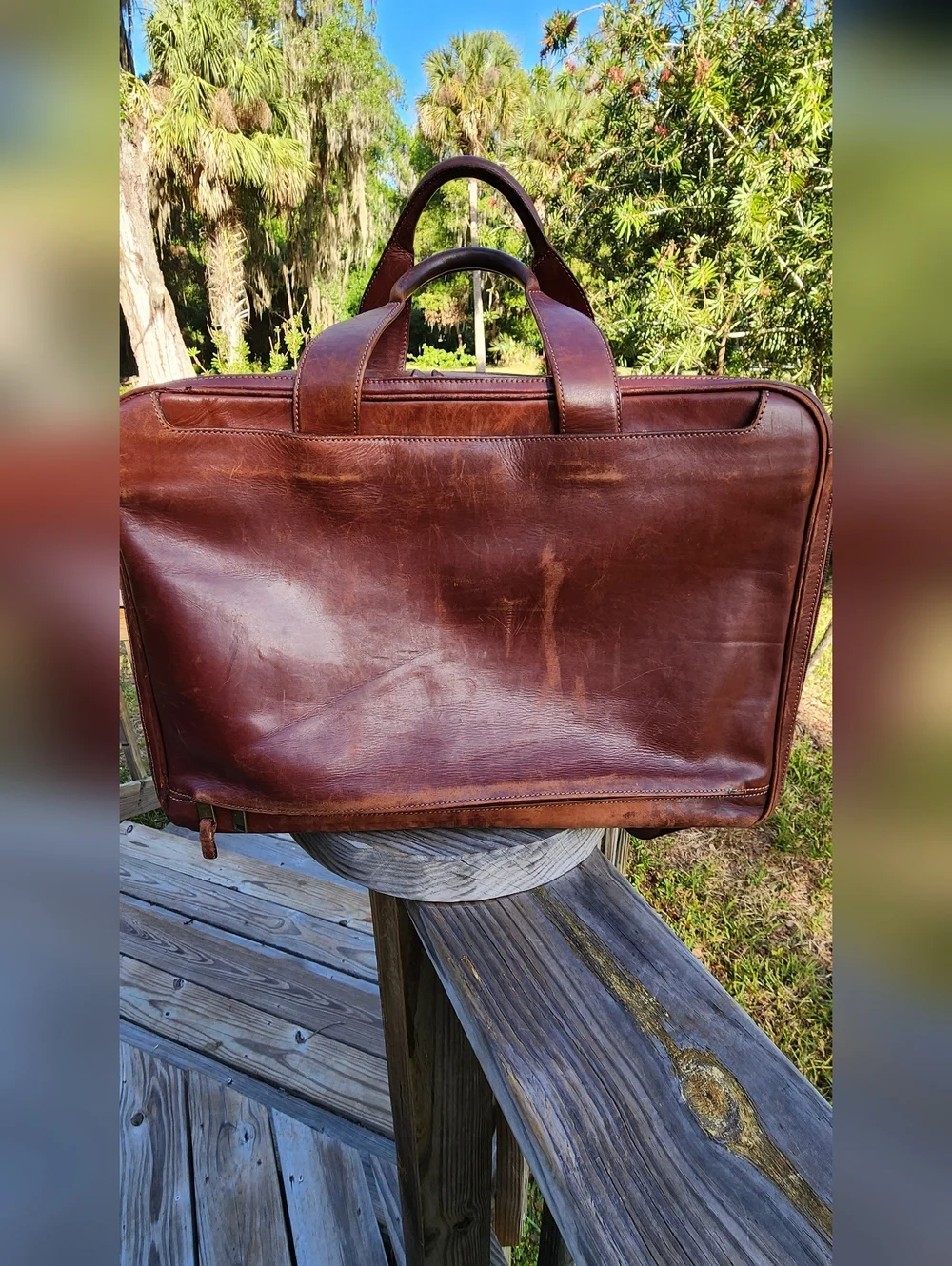 Hartmann Classic Brown Leather Laptop Briefcase with Shoulder Strap